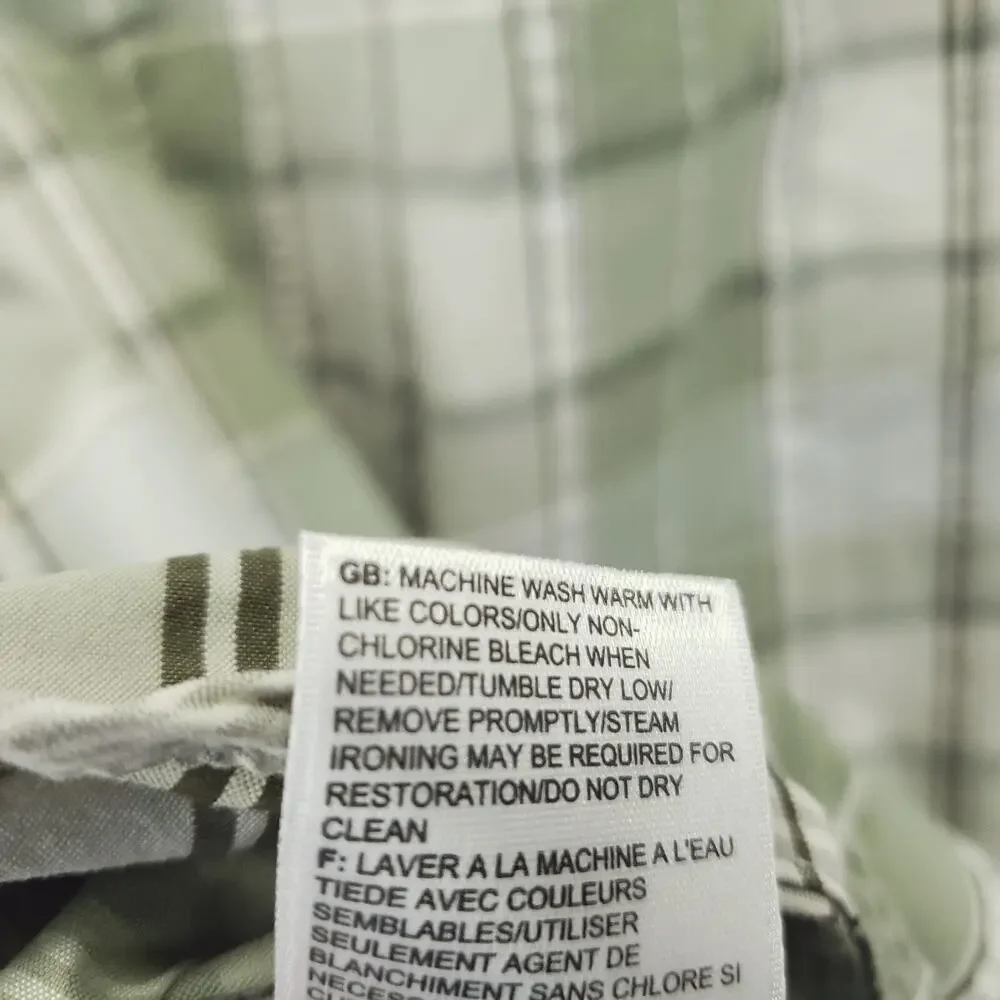 The North Face Shirt Mens Large Olive Green Plaid Nylon Short Sleeve Button-Up